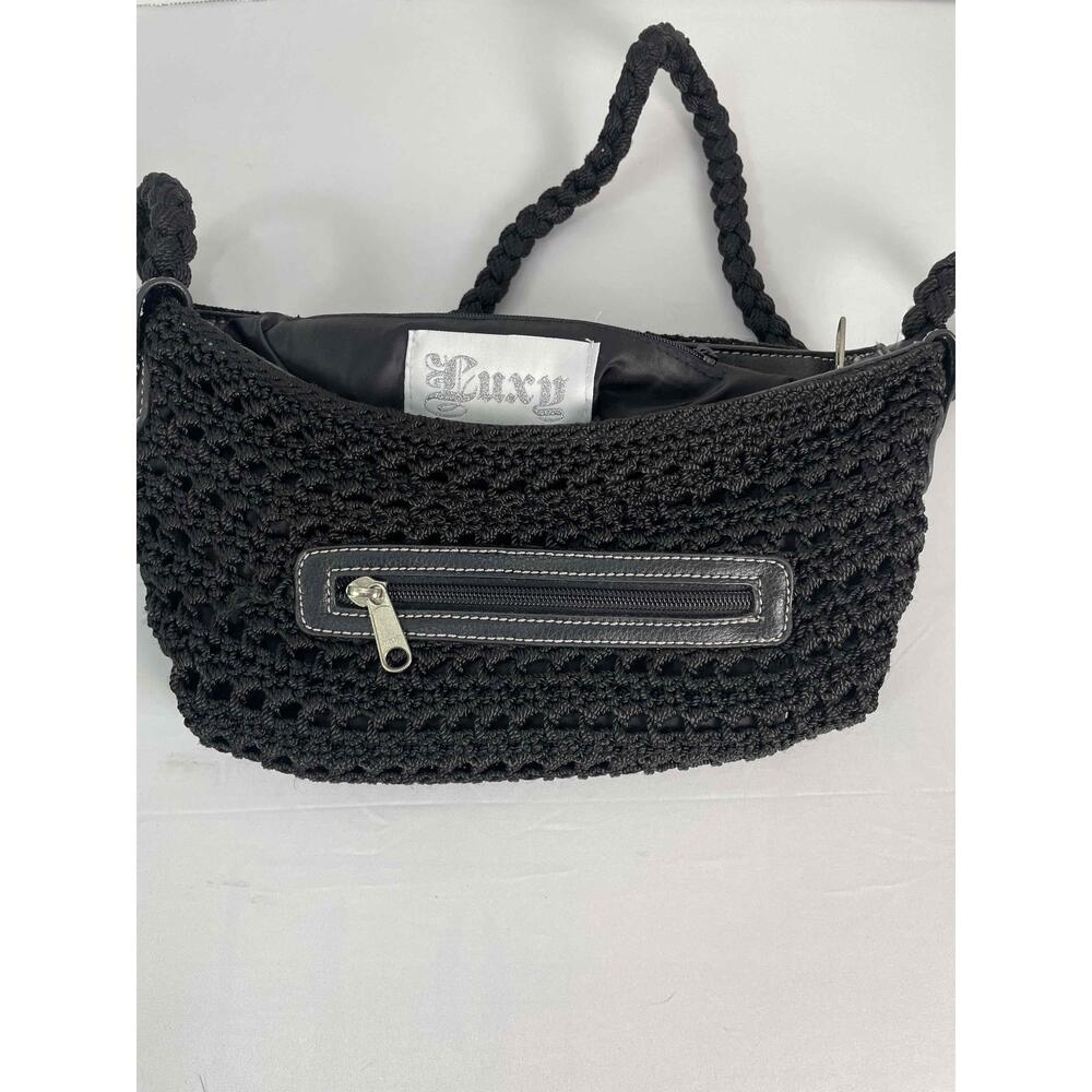 Luxy Womens Black Vegan Leather Crochet Shoulder Bag Purse - Picture 5 of 6